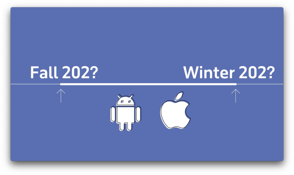 An illustration showing the unknown timeline for adoption from Android and Apple.