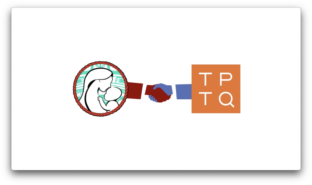 An illustration showing a handshake partnership between Heiltsuk Revitalization and Typotheque.